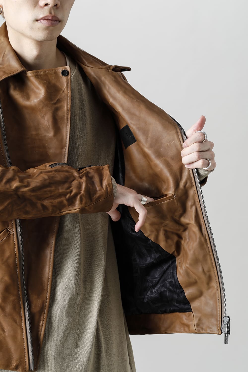 GUIDI Calf Leather Double Riders Jacket Beige