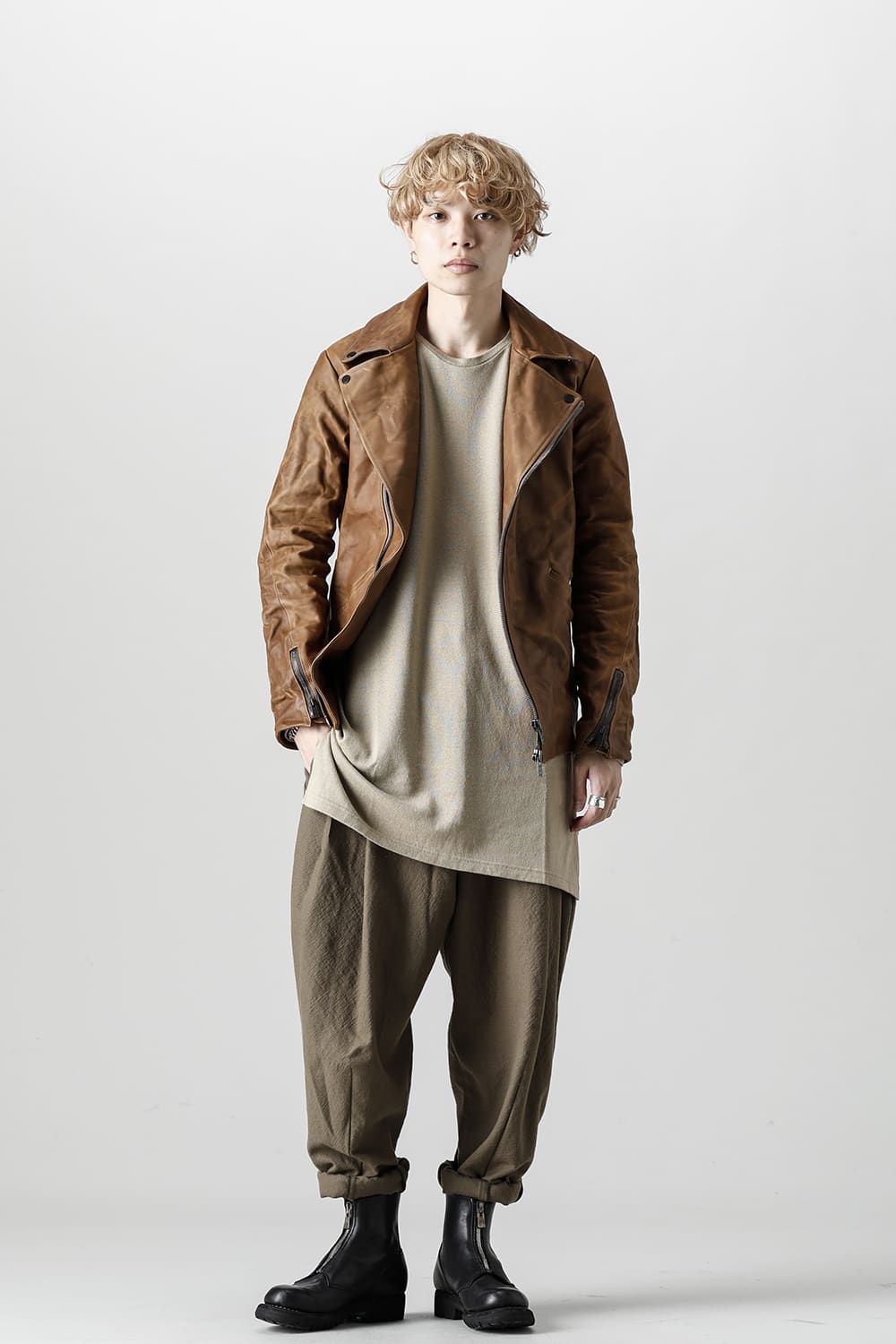 GUIDI Calf Leather Double Riders Jacket Beige