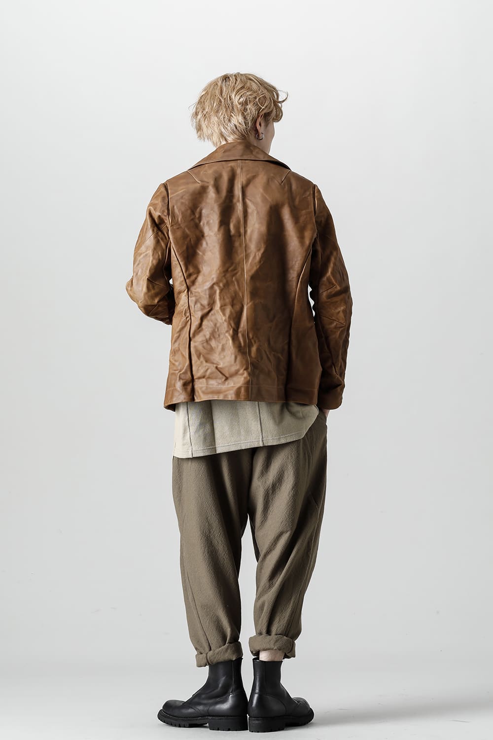 GUIDI Calf Leather Double Riders Jacket Beige