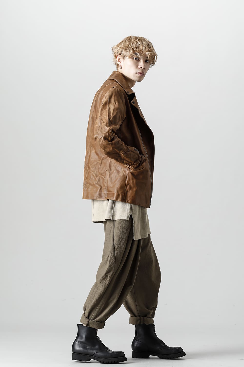 GUIDI Calf Leather Double Riders Jacket Beige