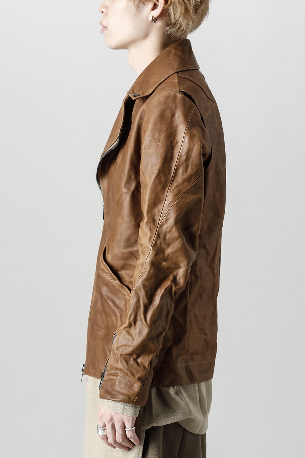 GUIDI Calf Leather Double Riders Jacket Beige