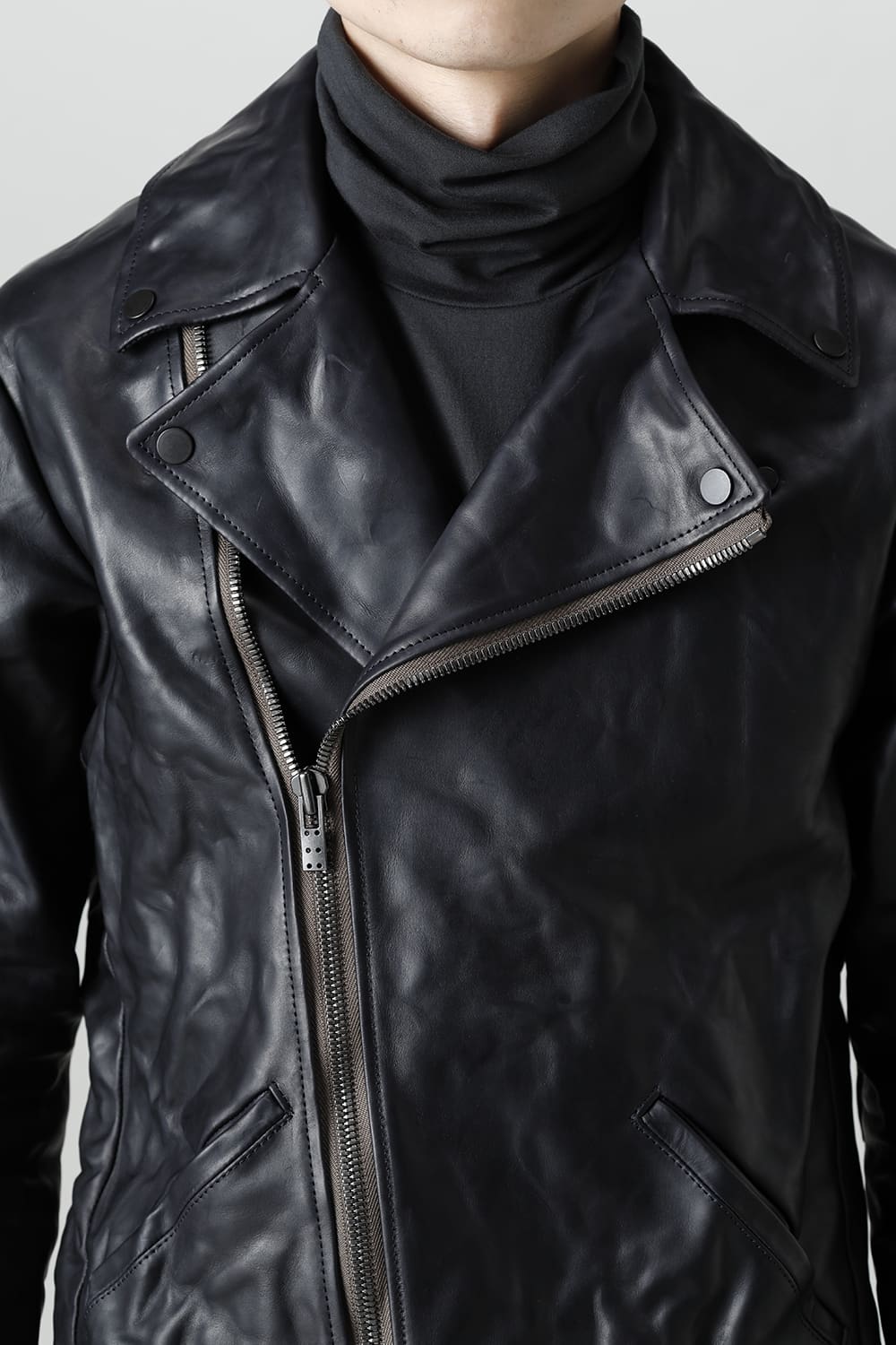 GUIDI Calf Leather Double Riders Jacket Dark Blue　