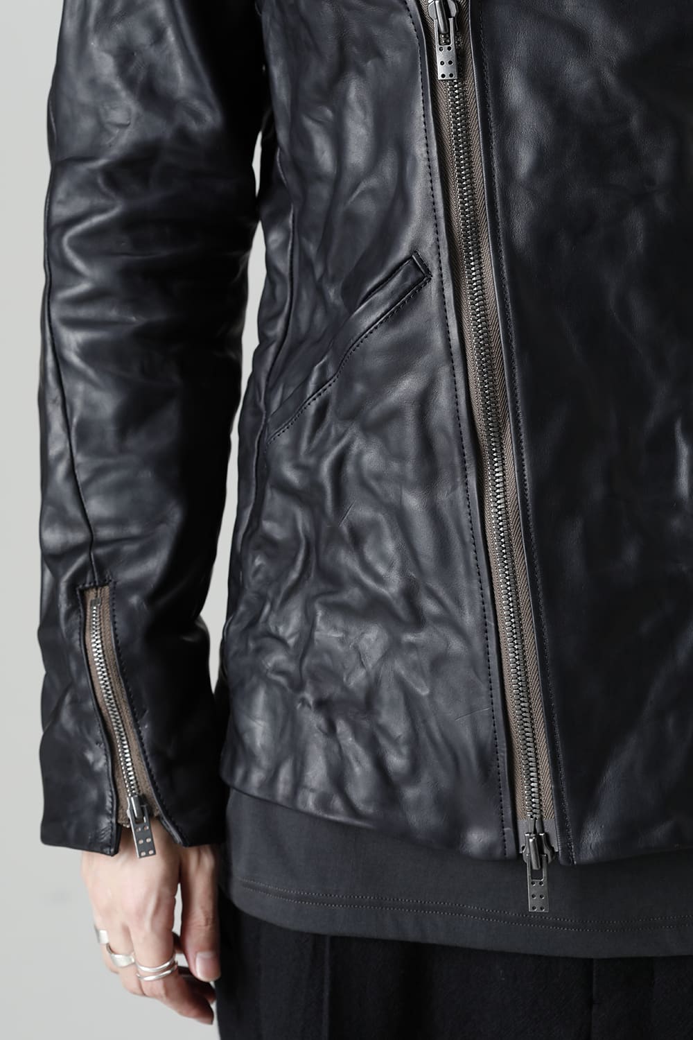 GUIDI Calf Leather Double Riders Jacket Dark Blue　