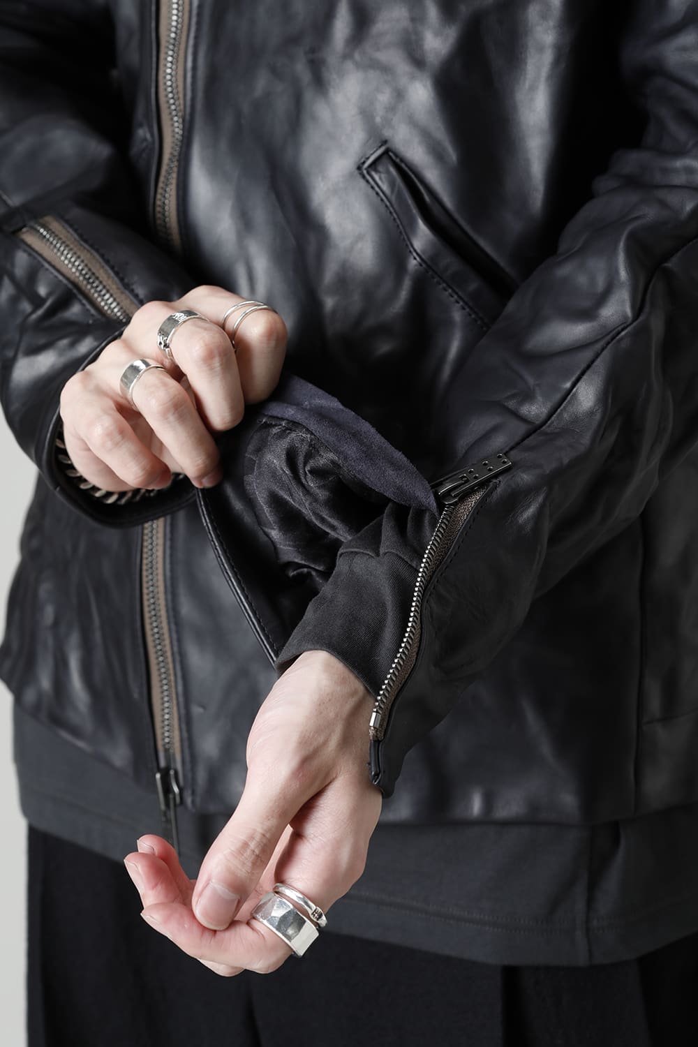 GUIDI Calf Leather Double Riders Jacket Dark Blue　