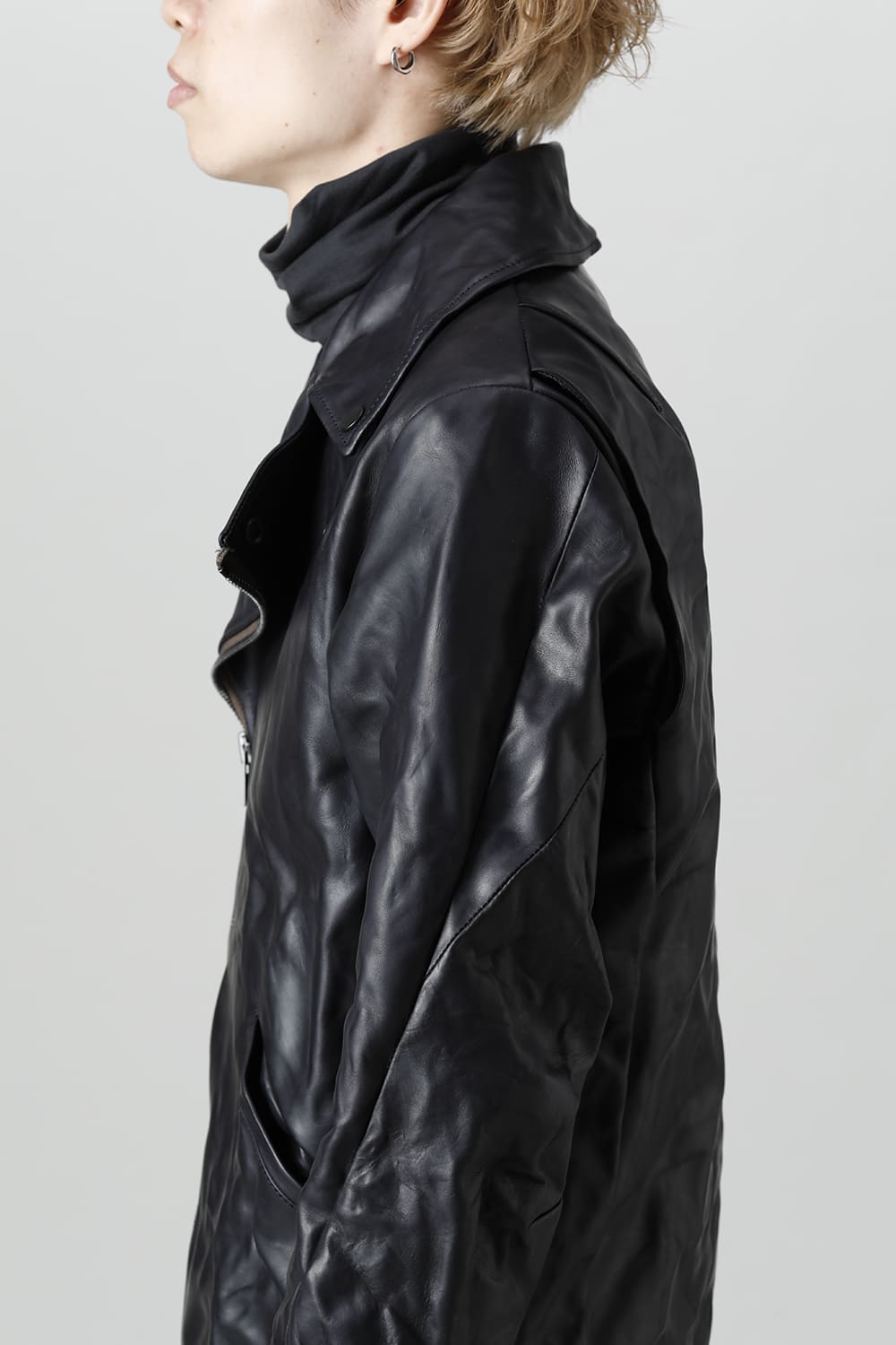 GUIDI Calf Leather Double Riders Jacket Dark Blue　