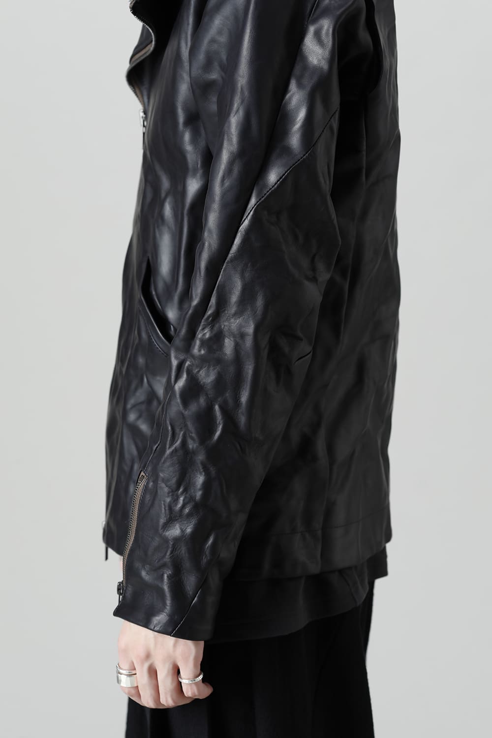 GUIDI Calf Leather Double Riders Jacket Dark Blue　