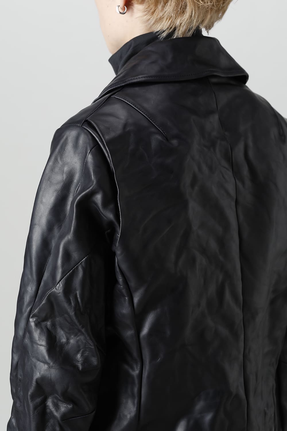 GUIDI Calf Leather Double Riders Jacket Dark Blue　