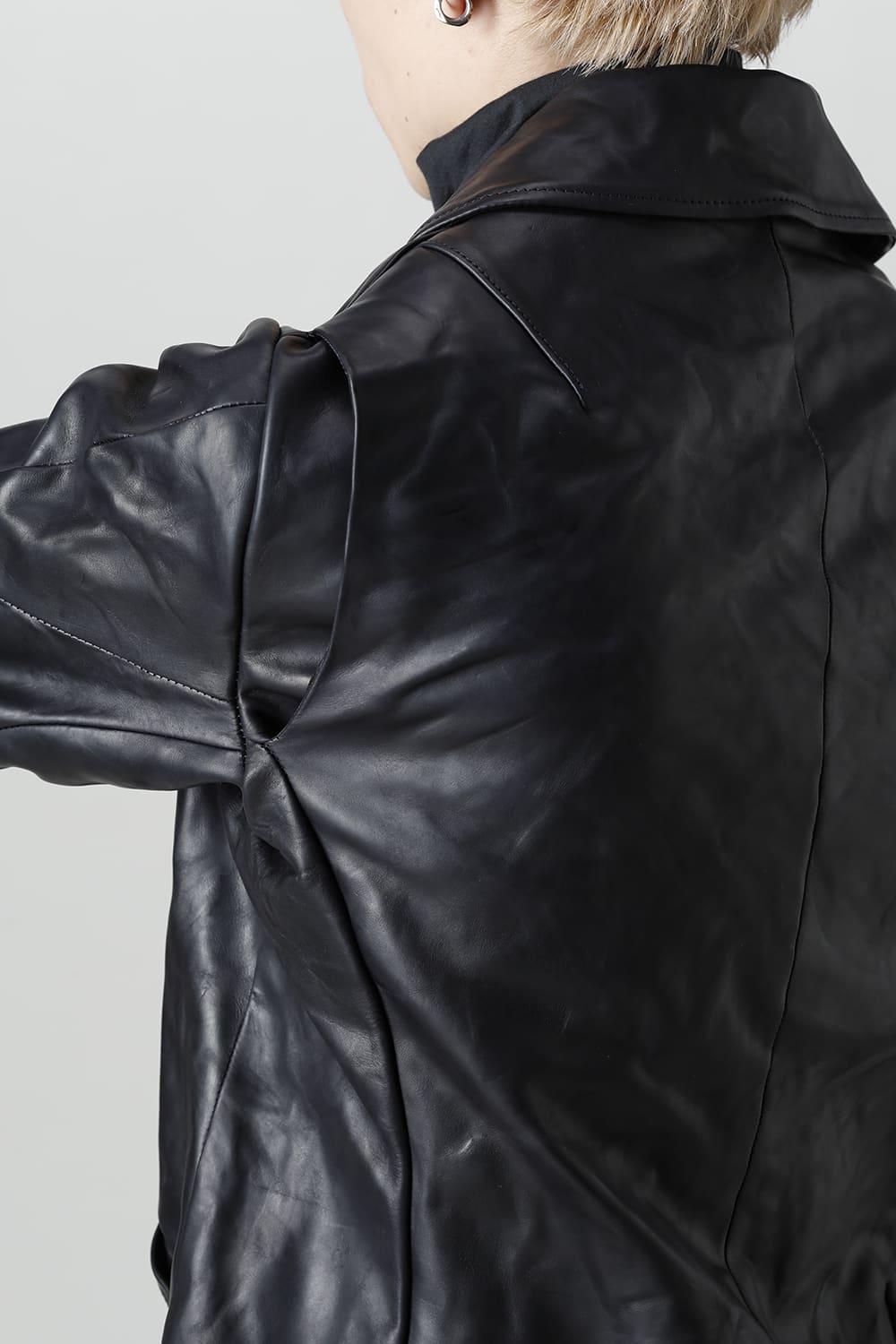 GUIDI Calf Leather Double Riders Jacket Dark Blue　