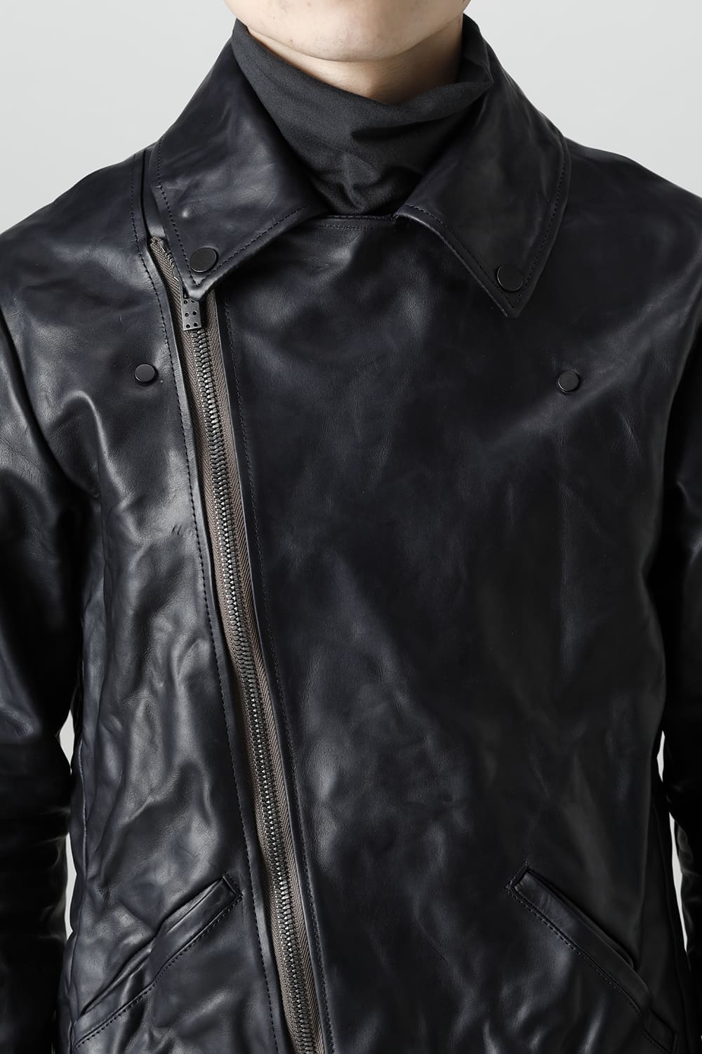 GUIDI Calf Leather Double Riders Jacket Dark Blue　