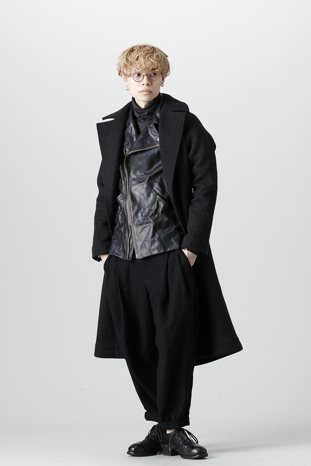 GUIDI Calf Leather Double Riders Jacket Dark Blue　