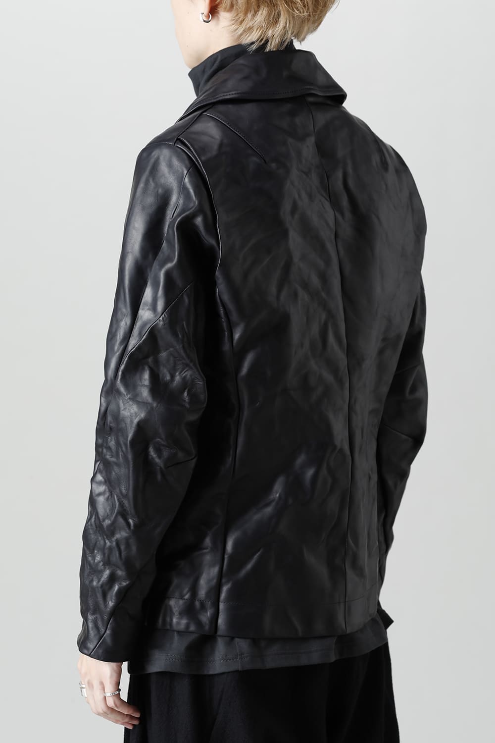 GUIDI Calf Leather Double Riders Jacket Dark Blue　