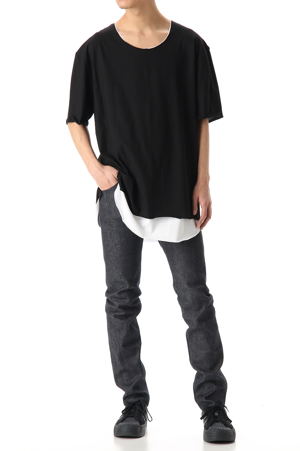 Oversized Layered Cutsew -  Black / White