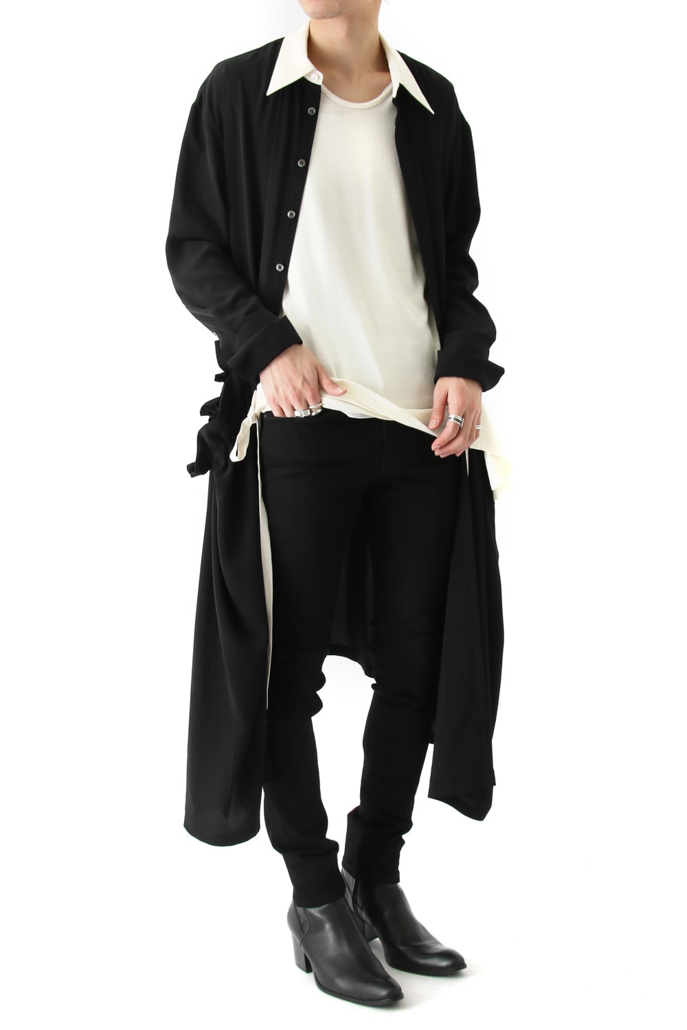 LAMBERT CREPE DE CHINE WRAP SHIRT UNSEX (BLACK)