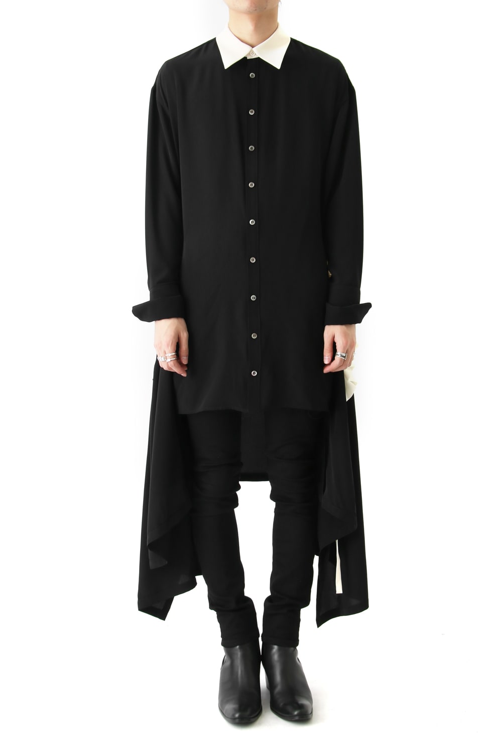 LAMBERT CREPE DE CHINE WRAP SHIRT UNSEX (BLACK)