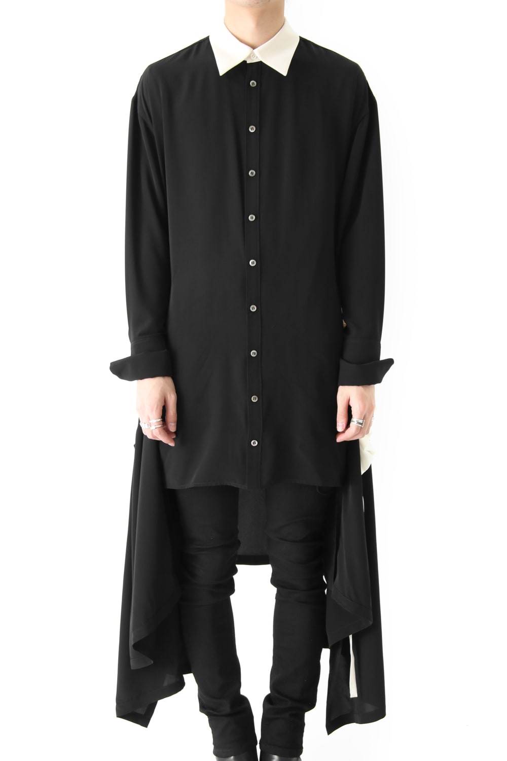 LAMBERT CREPE DE CHINE WRAP SHIRT UNSEX (BLACK)