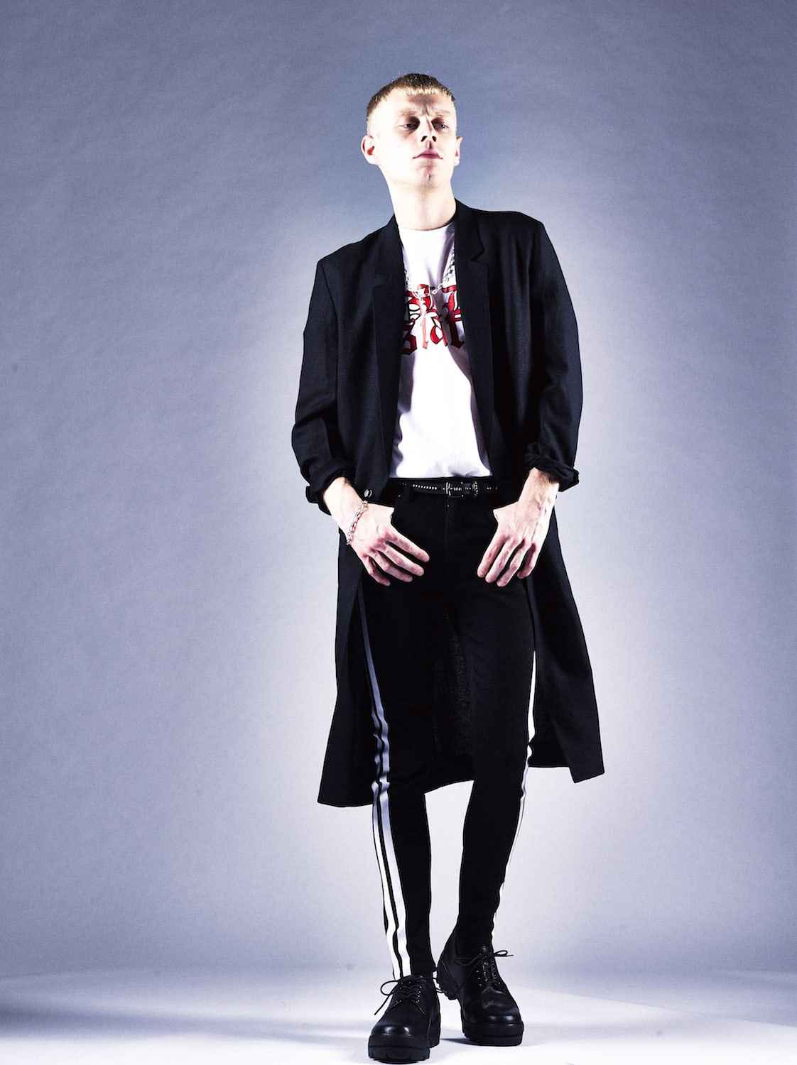 EX fit denim side line leggings pants Black × Off White