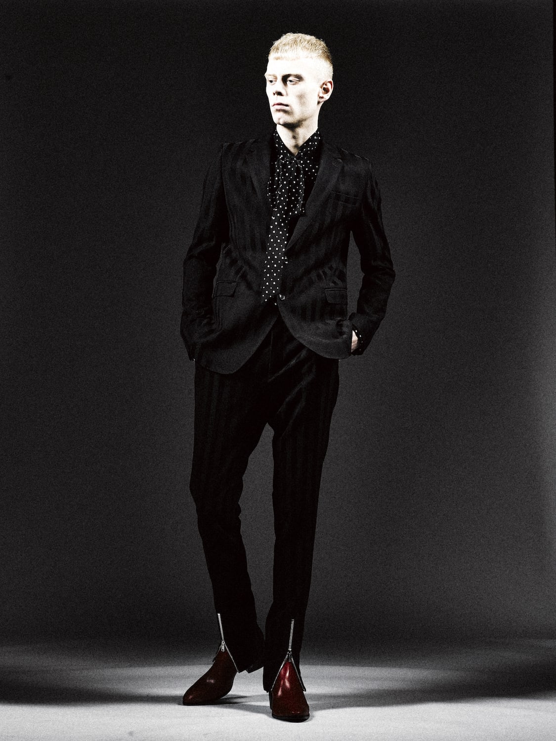 Jacquard stripe stretch 2B jacket Black × Black