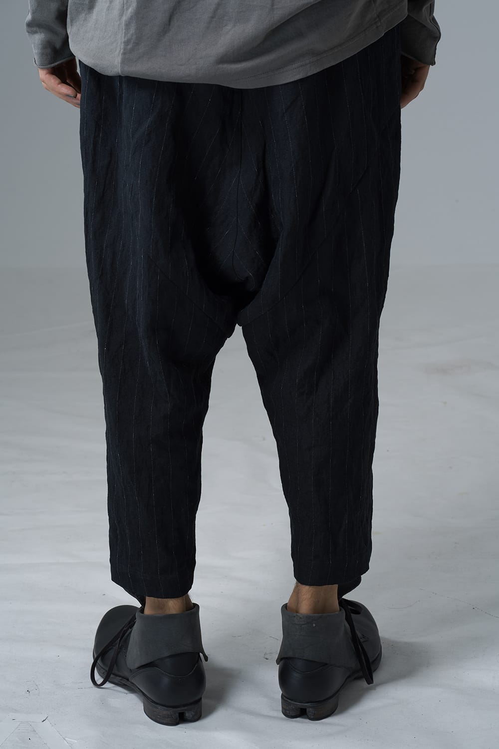 Dropcroch cropped pants cotton linen metal shrink