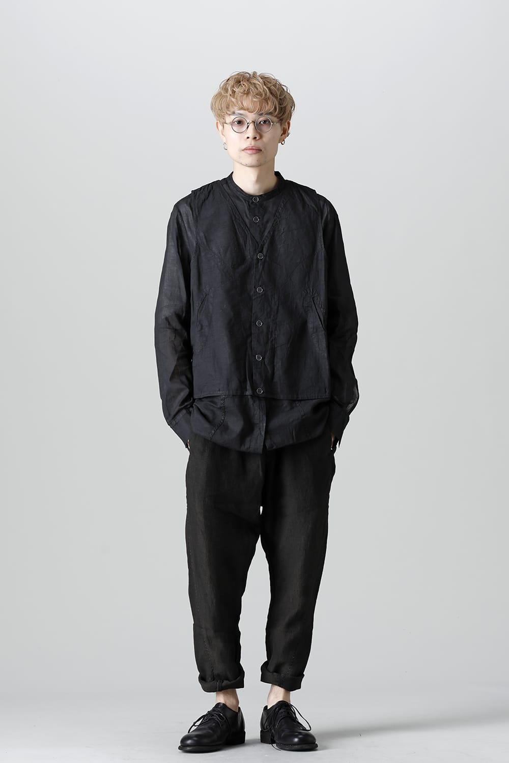 MODULAR SHIRT GILET  Waxed Black