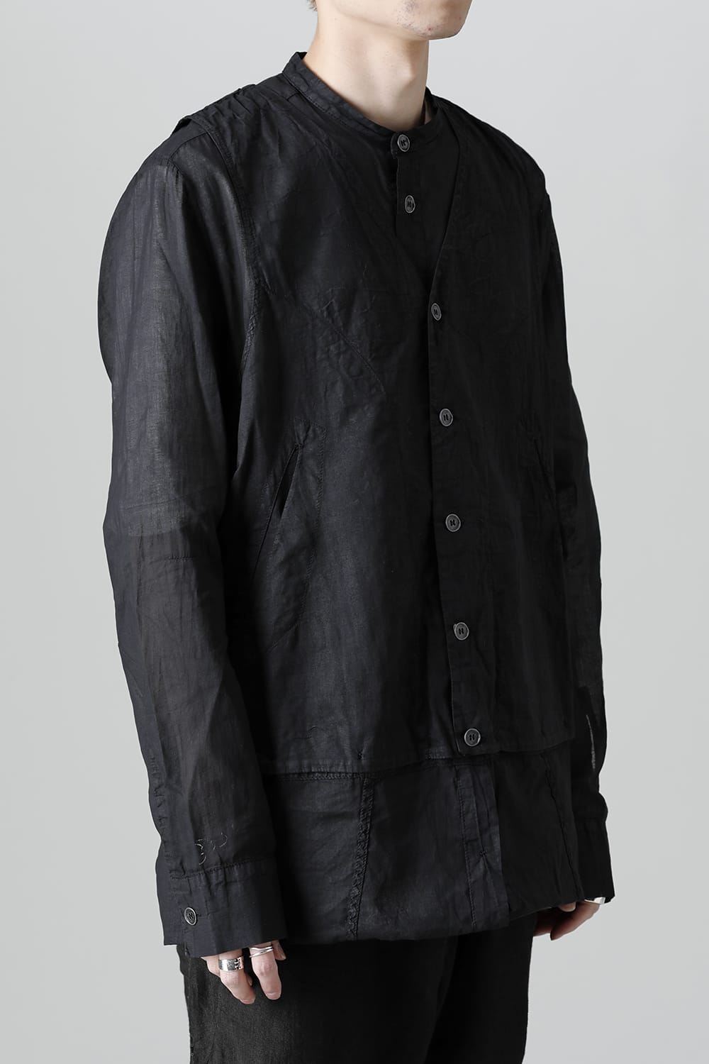 MODULAR SHIRT GILET  Waxed Black