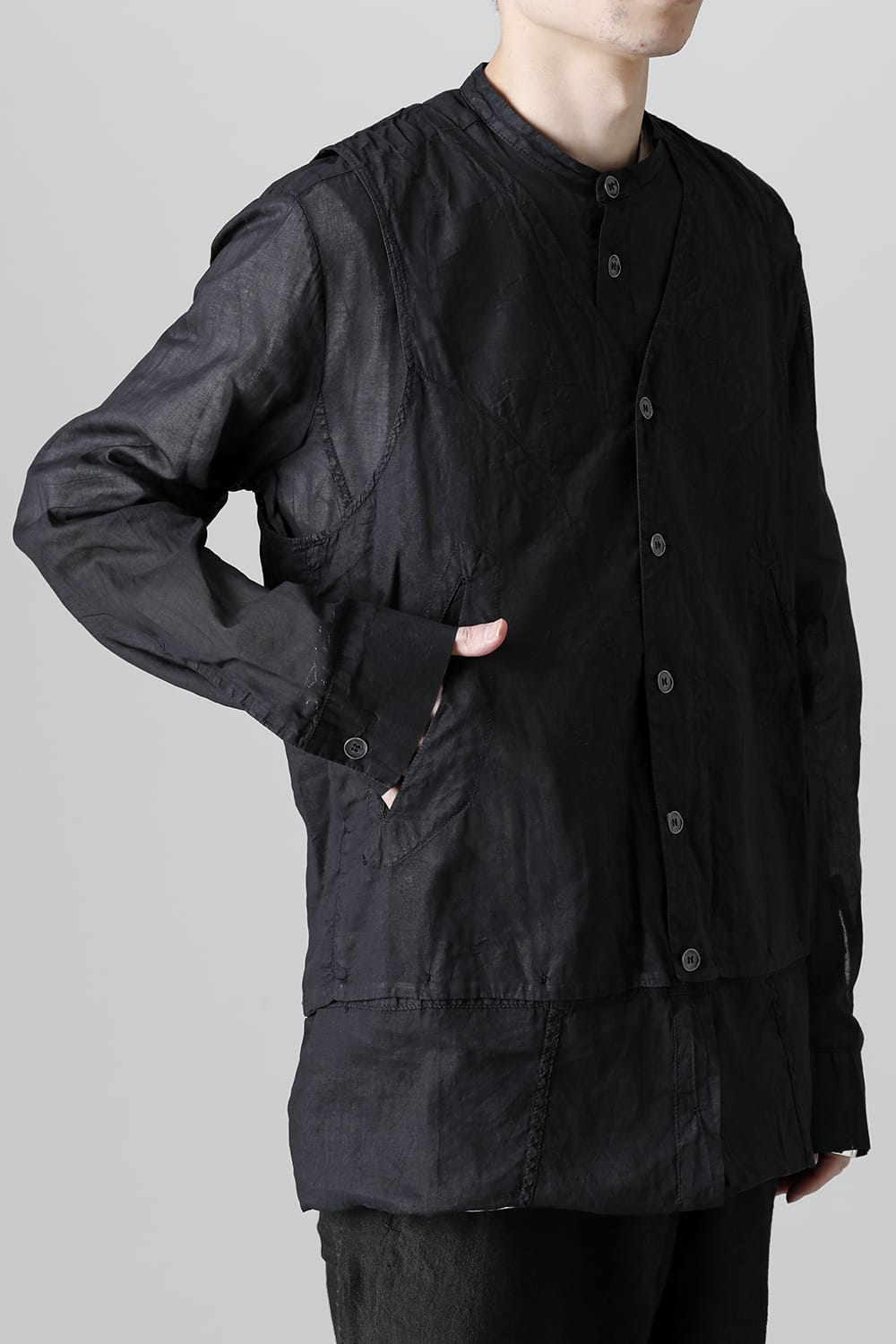 MODULAR SHIRT GILET  Waxed Black