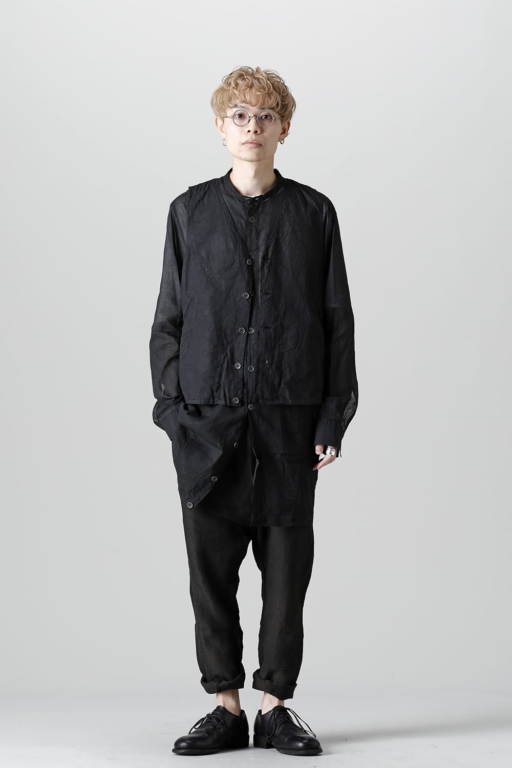 MODULAR SHIRT GILET  Waxed Black