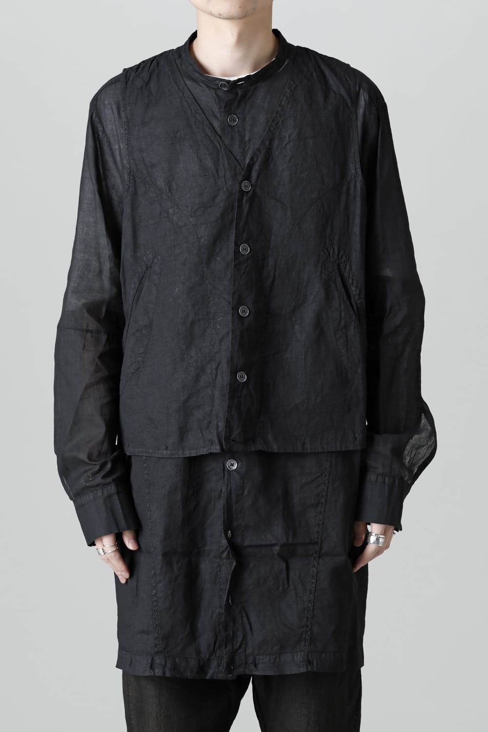 MODULAR SHIRT GILET  Waxed Black