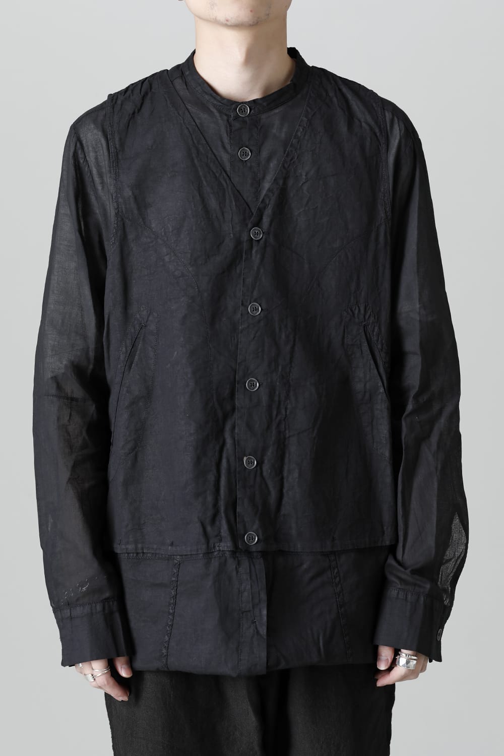 MODULAR SHIRT GILET  Waxed Black