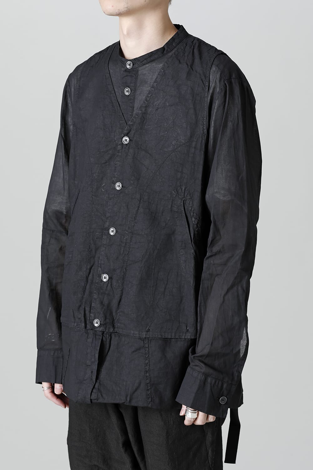 MODULAR SHIRT GILET  Waxed Black