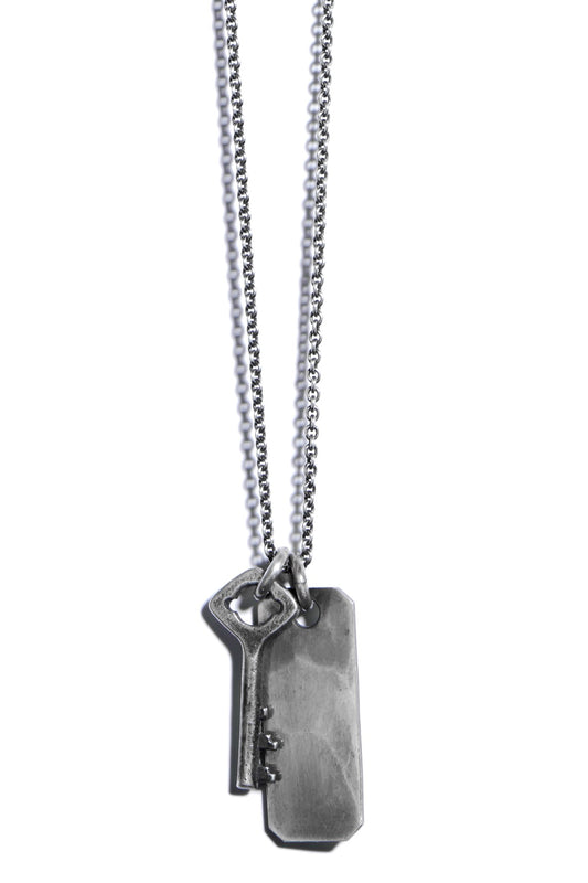 Fine Chain Key + Tag Necklace