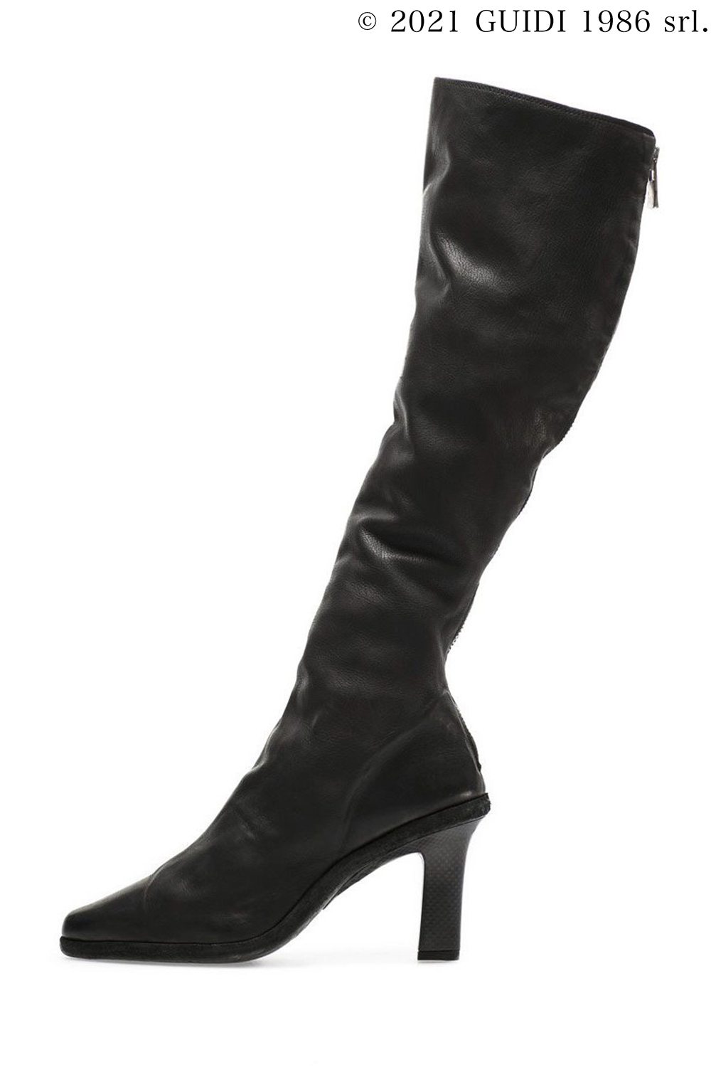 MC810 - カーボンヒール バックジップ ニーハイ ブーツ