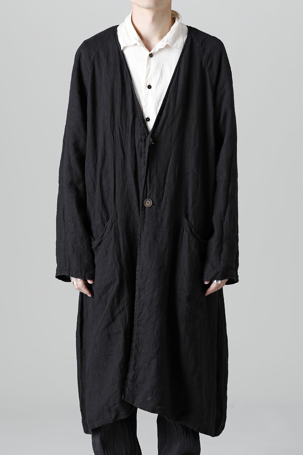 Collarless Coat Reversible Black/Black