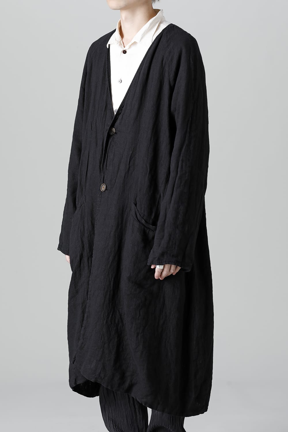 Collarless Coat Reversible Black/Black