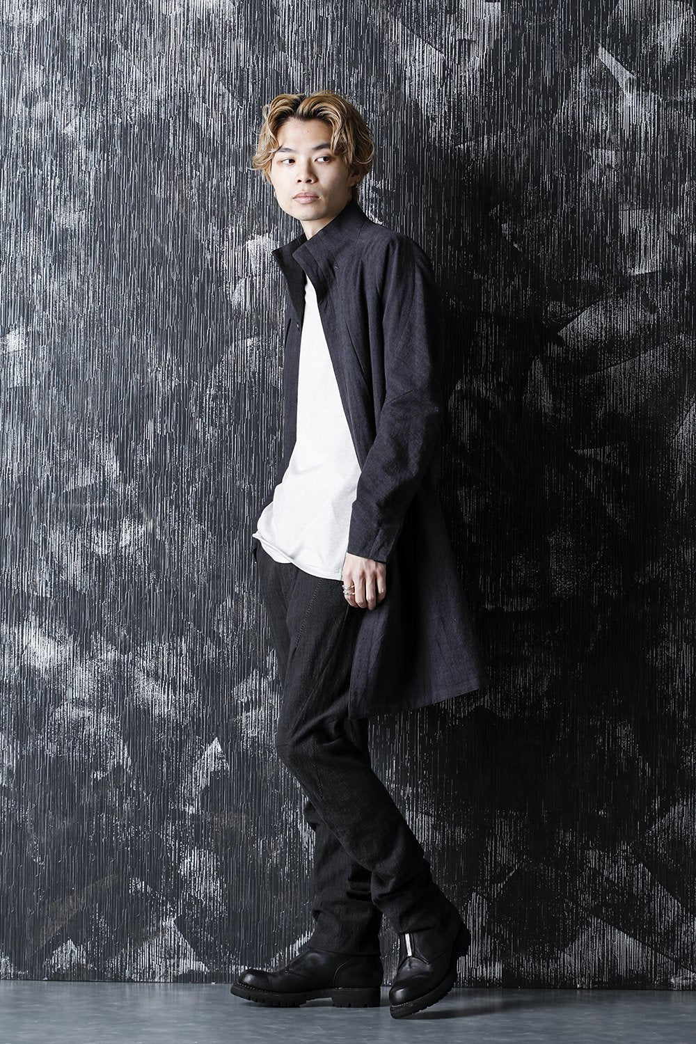 Cotton Washer Processed High-Neck Coat Charcoal