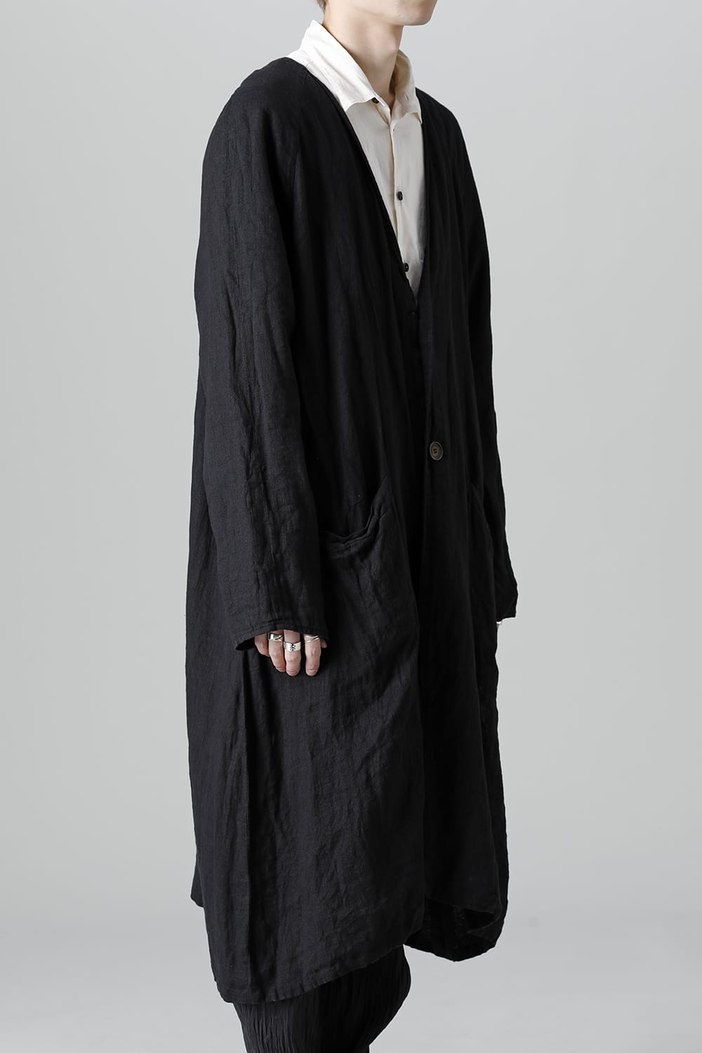 Collarless Coat Reversible Black/Black