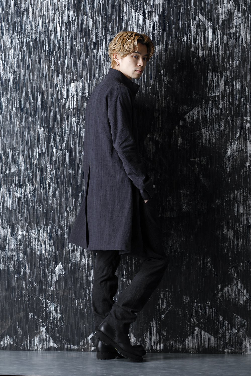 Cotton Washer Processed High-Neck Coat Charcoal