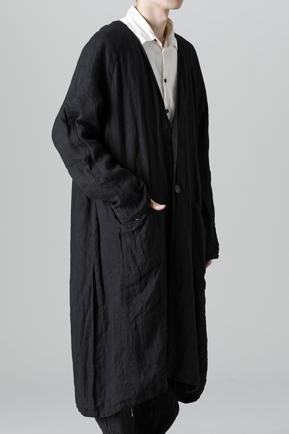 Collarless Coat Reversible Black/Black