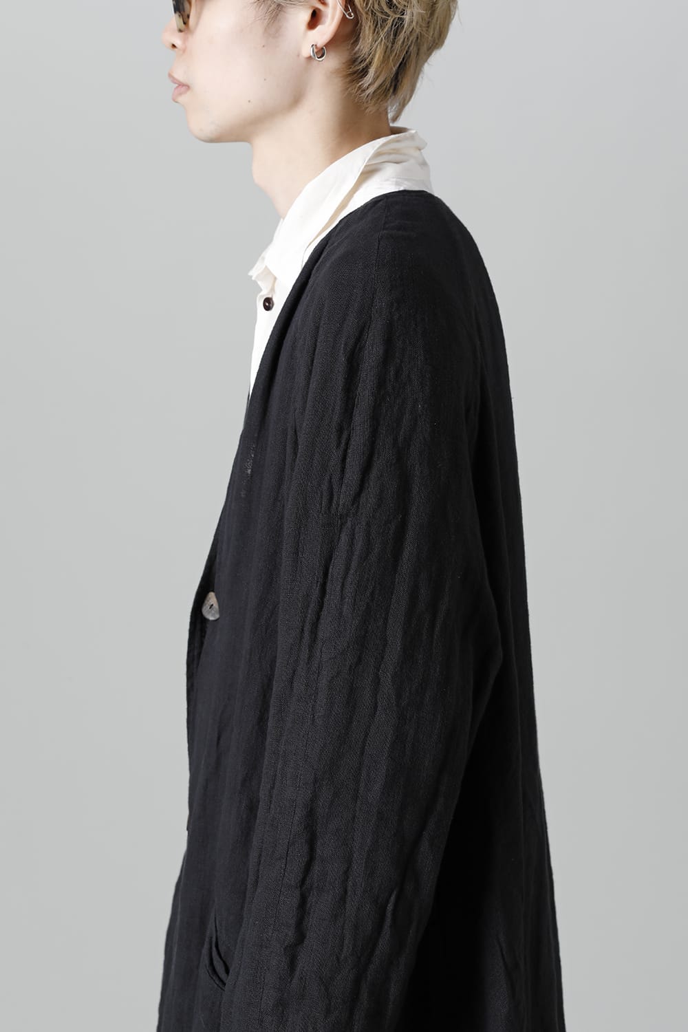 Collarless Coat Reversible Black/Black