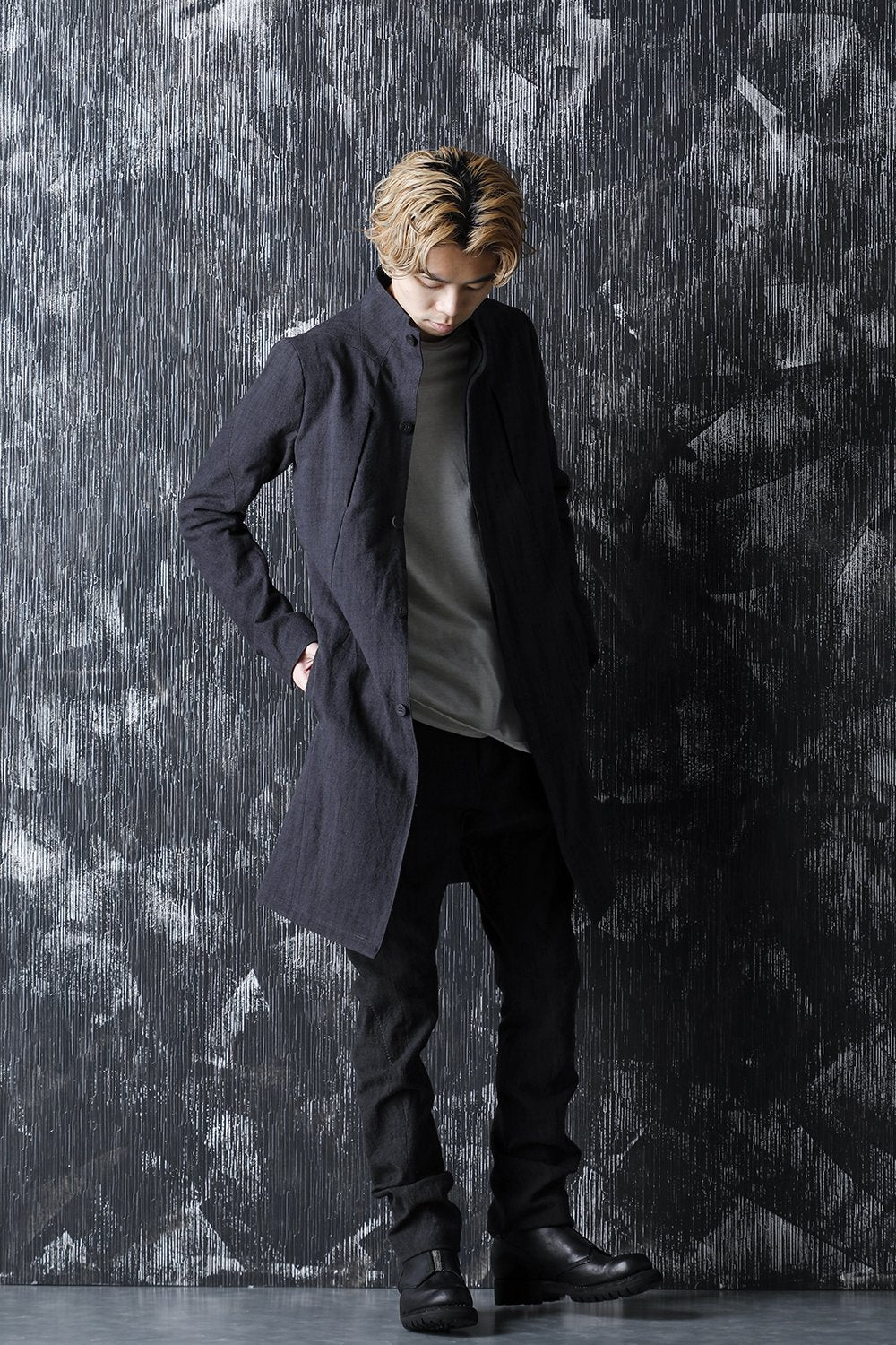 Cotton Washer Processed High-Neck Coat Charcoal