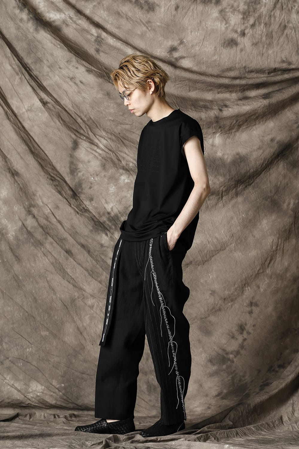 Embroidery French Sleeve T-shirts Black