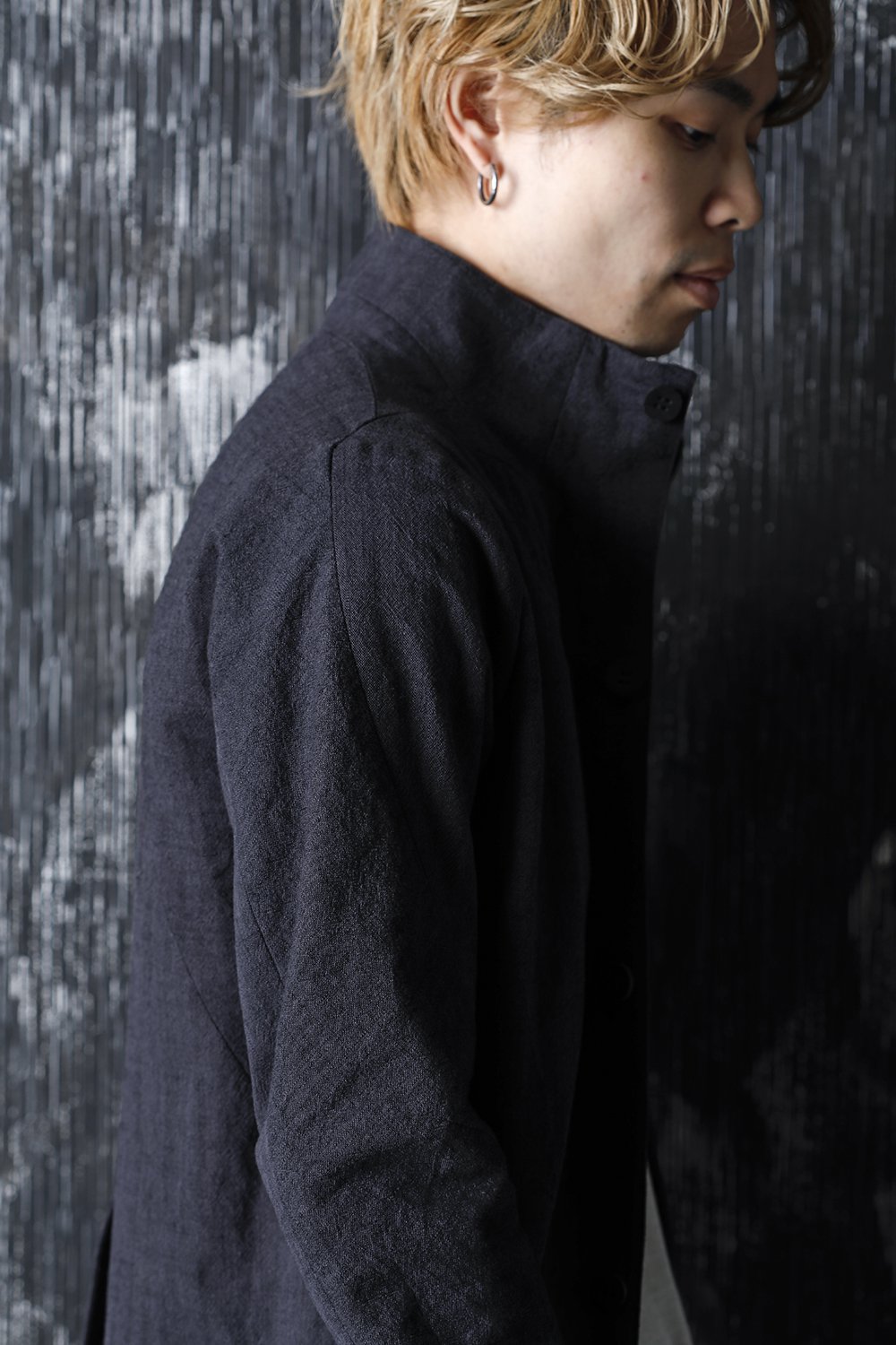 Cotton Washer Processed High-Neck Coat Charcoal