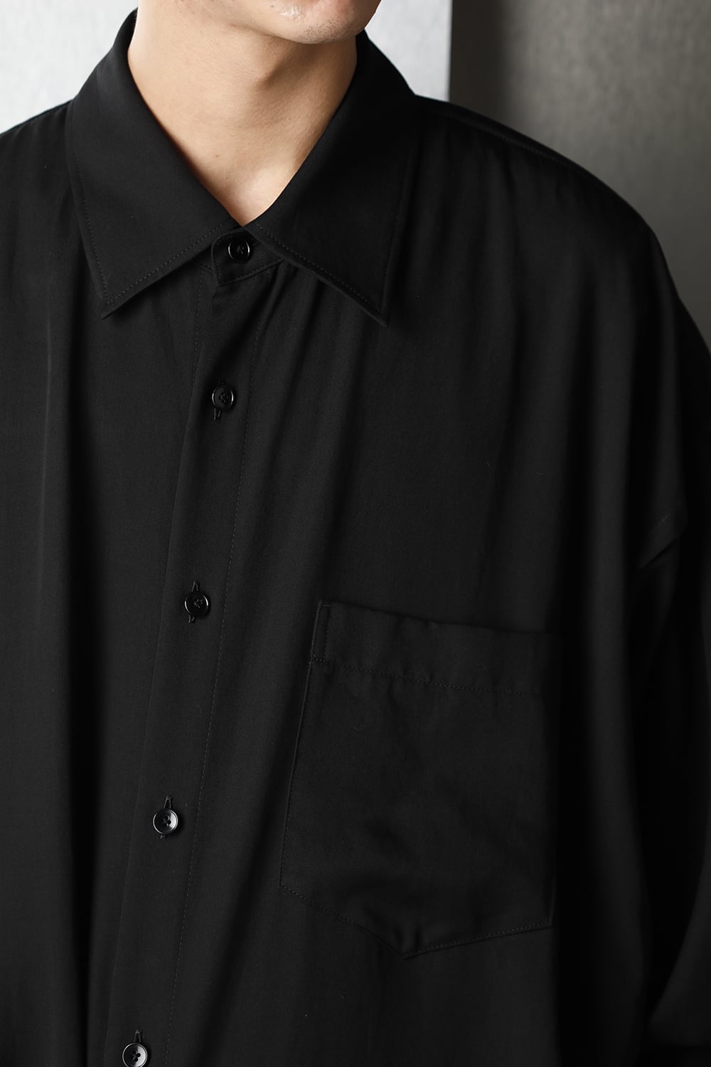 French Seam Semi Long Shirt Black