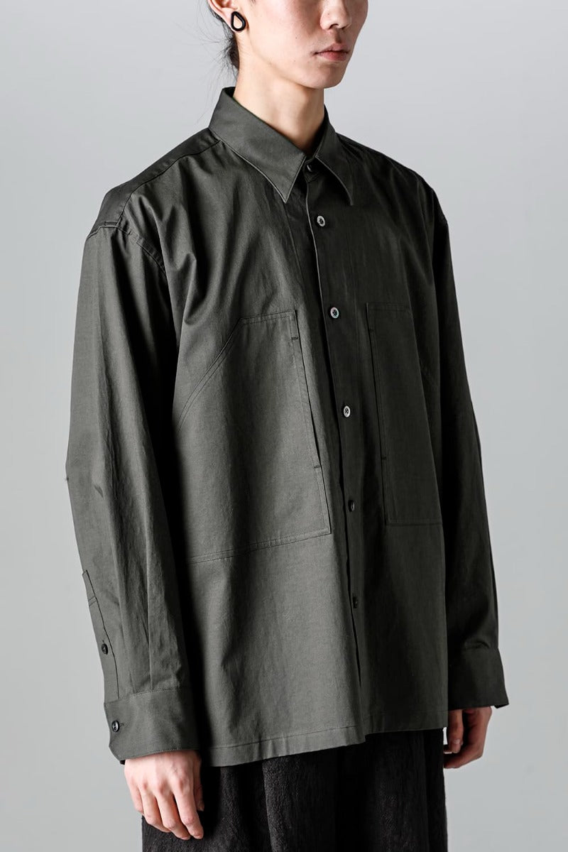 Wide Pockets Shirt Blouson Olive Charcoal