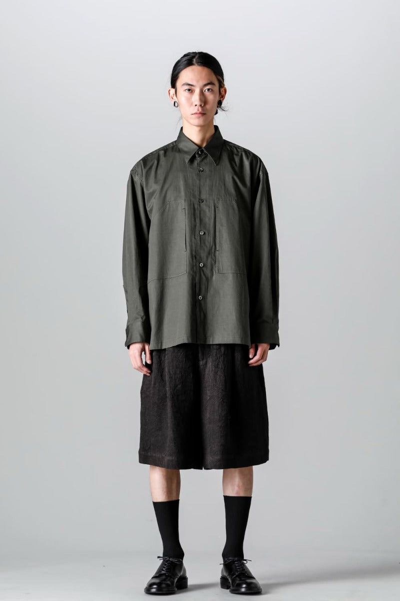 Wide Pockets Shirt Blouson Olive Charcoal