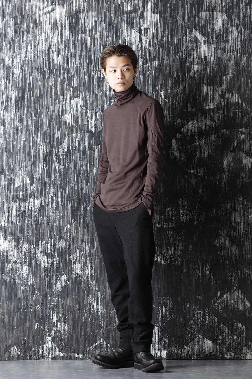 High neck long sleeve soft jersey Brown Gray