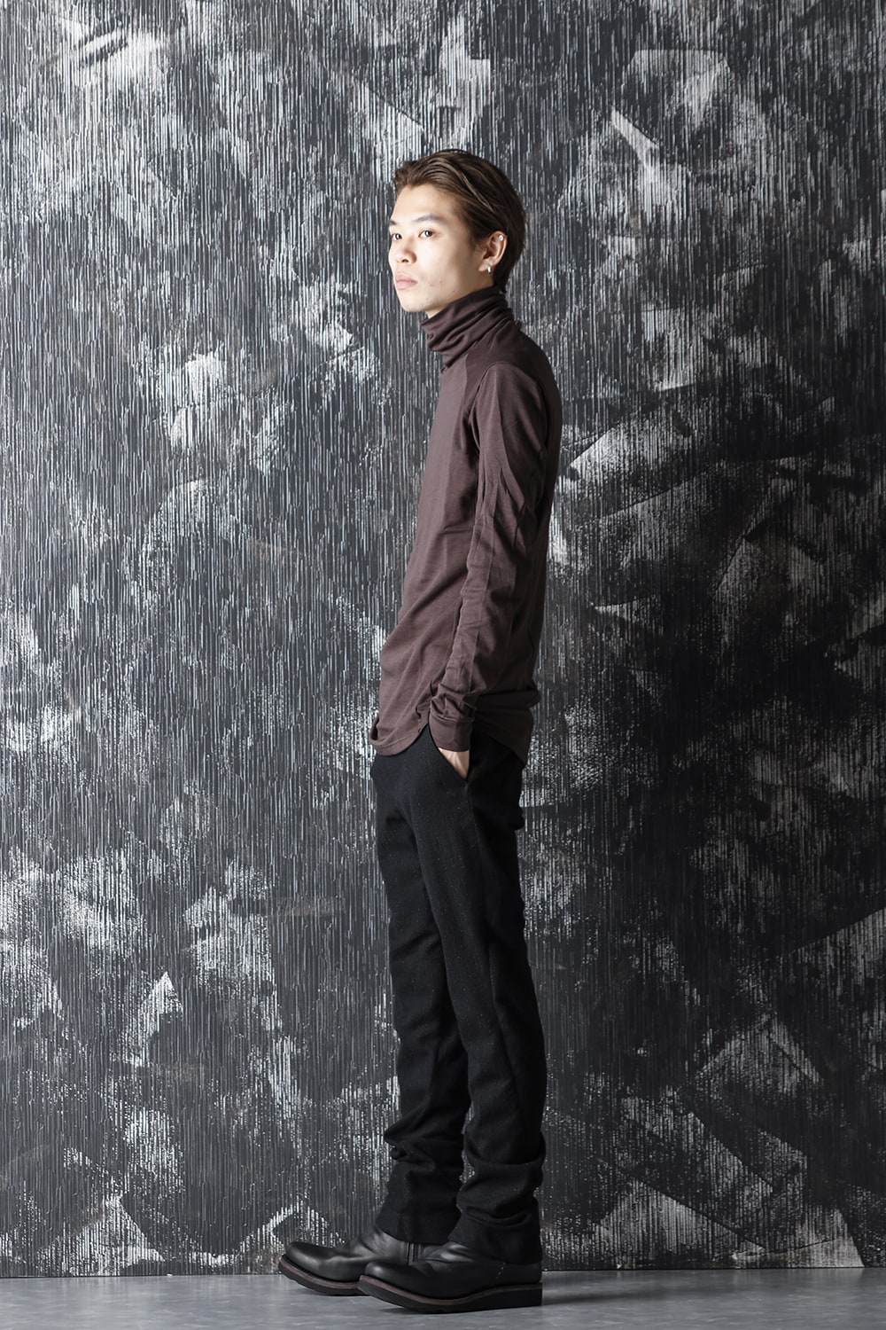 High neck long sleeve soft jersey Brown Gray