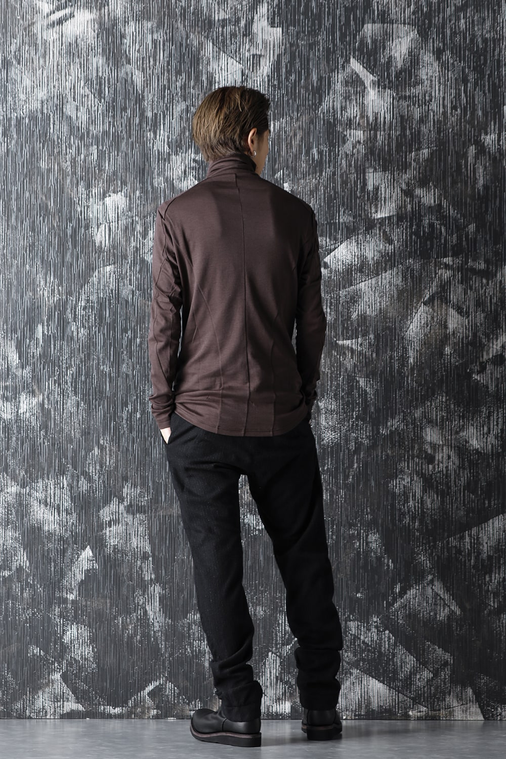 High neck long sleeve soft jersey Brown Gray