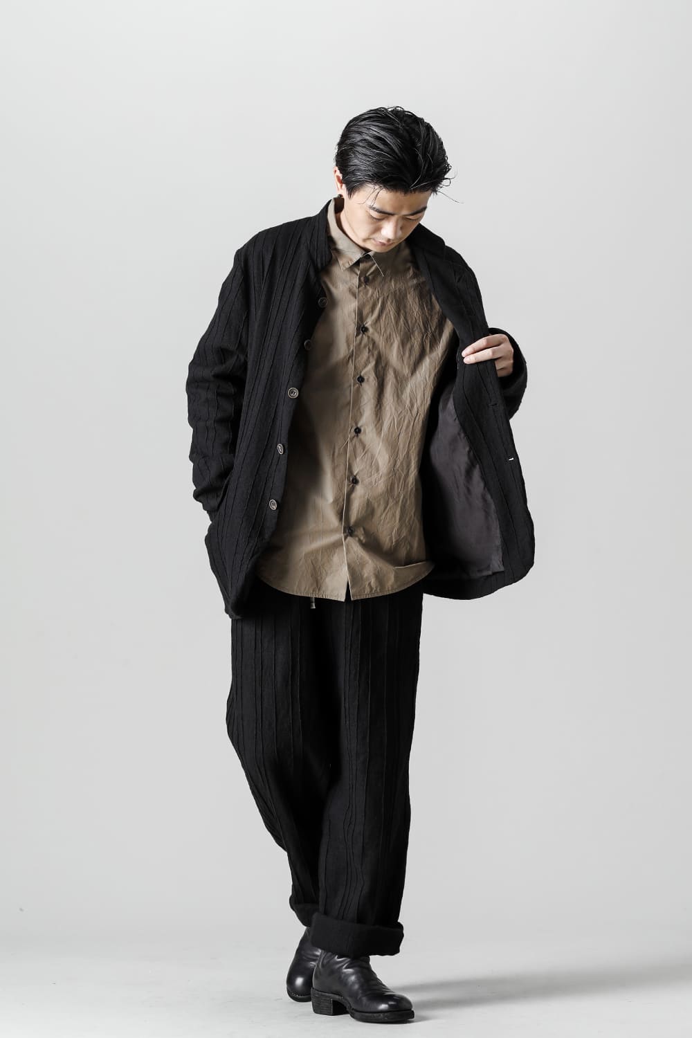 プリーツド ウール ワイド パンツ