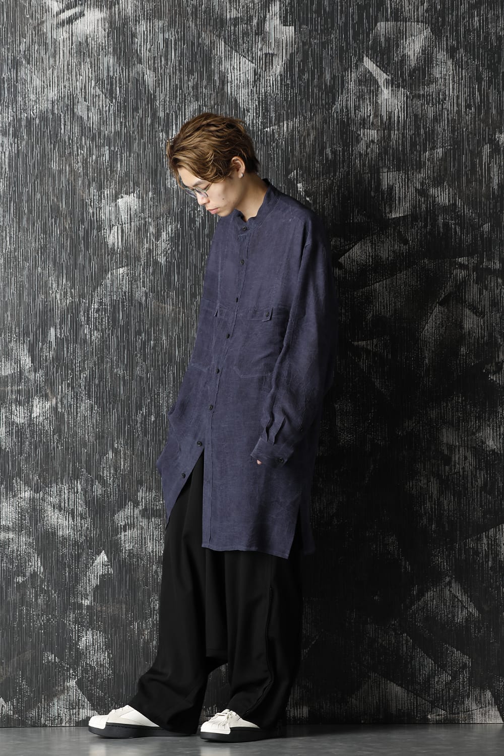 Cupro Salt shrink Stand Collar Blouse