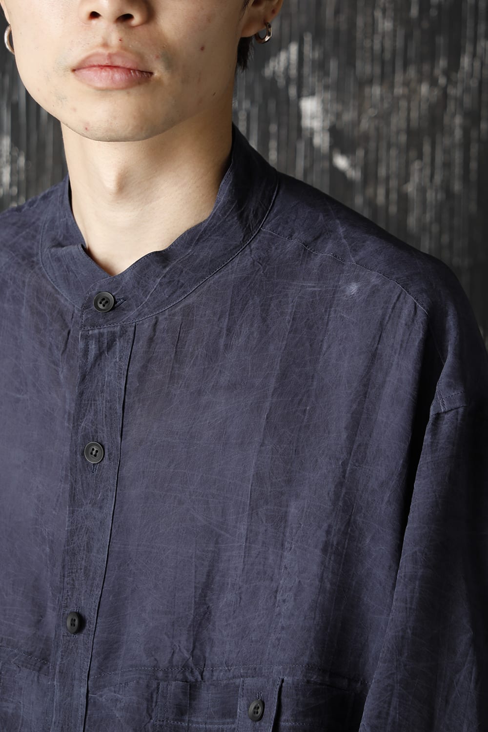 Cupro Salt shrink Stand Collar Blouse